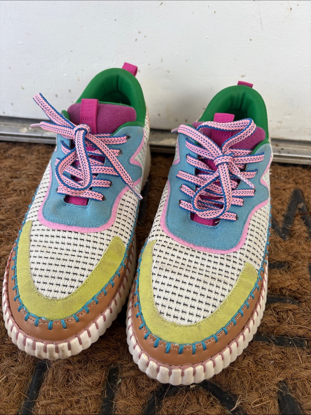 Colorblock Multicolor Casual Sneakers - Pink, Blue, Green
